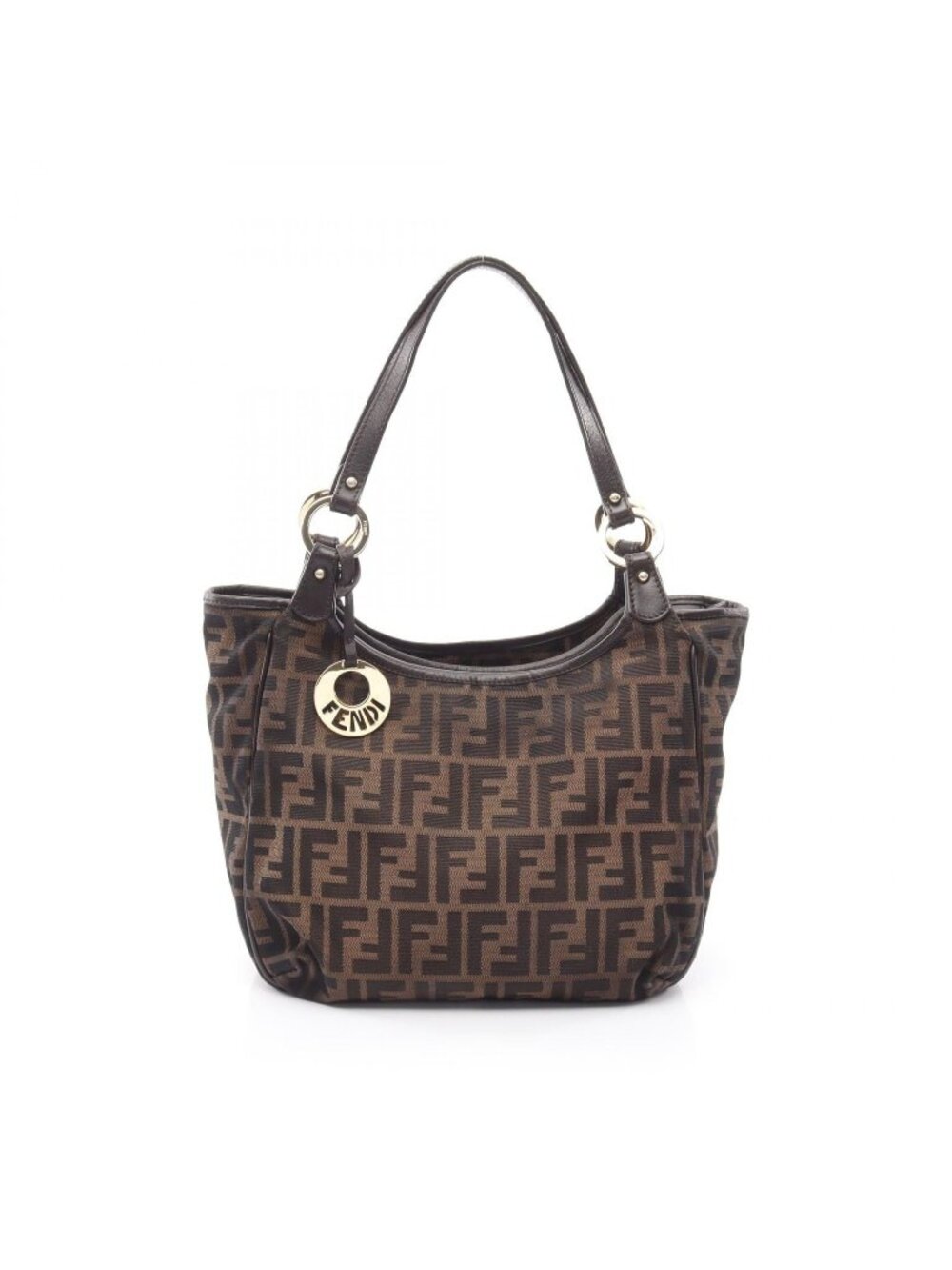 Fendi Shoulder Bag Zucca Brown Black Canvas Leather
